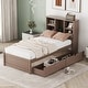 preview thumbnail 1 of 28, Twin Size Wooden Platform Bed Frame With Bookcase Headboard and 2 Drawers Walnut
