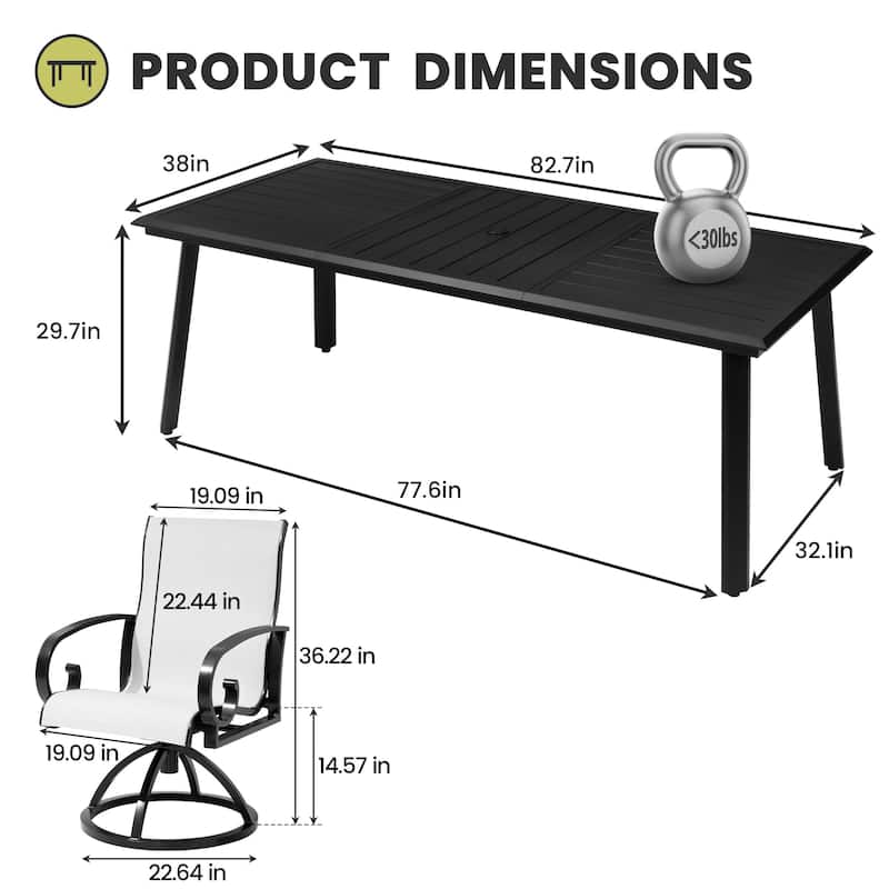7/9-Piece Outdoor Dining Set Aluminum Dining Table with Sunbrella Swivel Chair