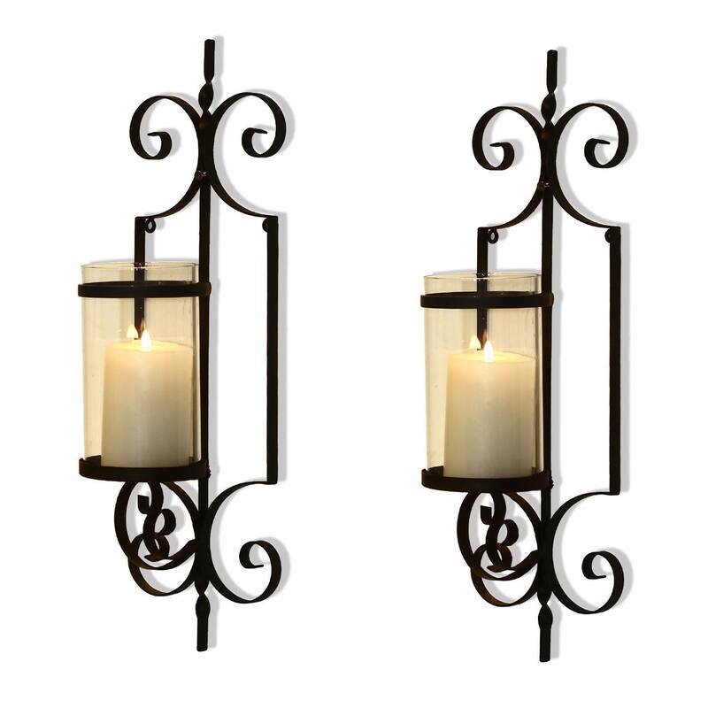 Adeco Cast Iron Vertical Wall Hanging Candle Holder Sconce (Set of 2) - 6.22"x 5.5 "x 20.6"