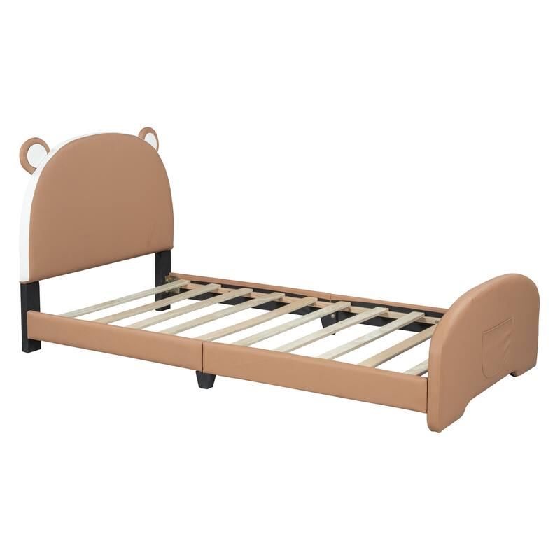 Platform Bed with Bear-shaped Headboard and Footboard - Brown