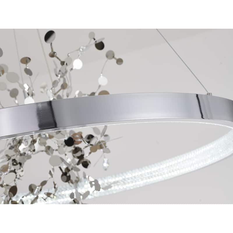 1-Light Chrome Stainless Steel LED Chandelier With Confetti Interior
