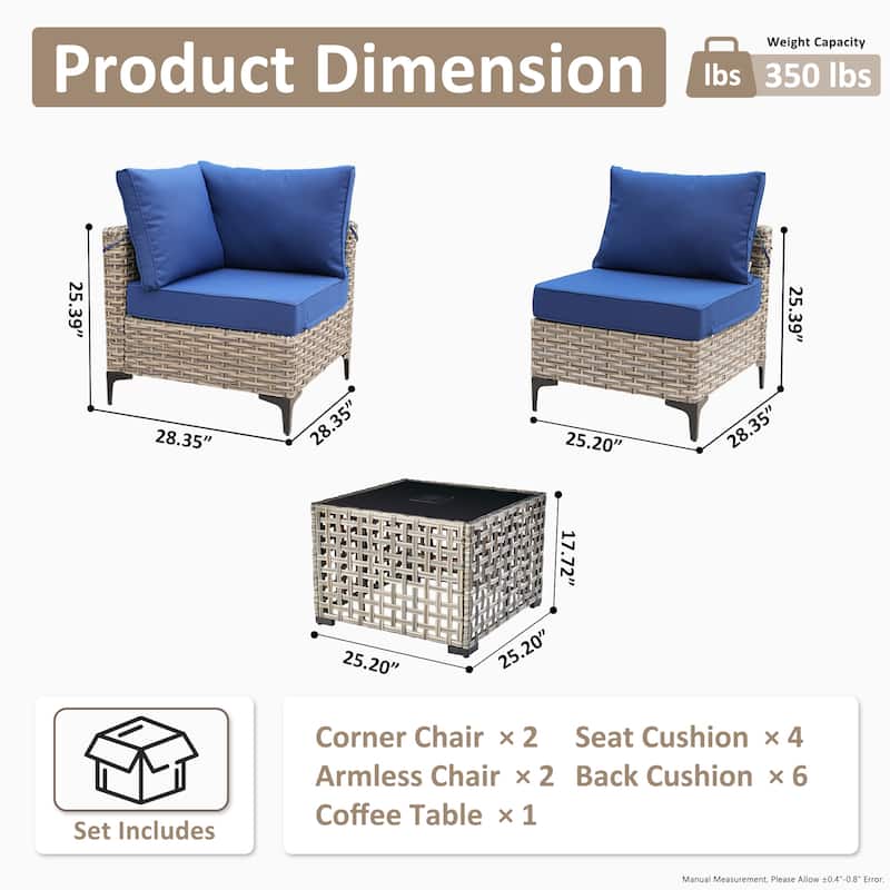 XIZZI 5-piece Patio Wicker Furniture Sectional Sofa Set