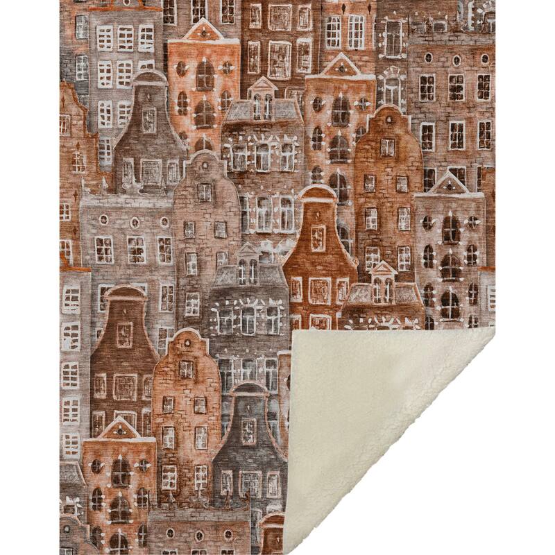 Premium Machine Washable Modern City Sherpa Throw Blanket