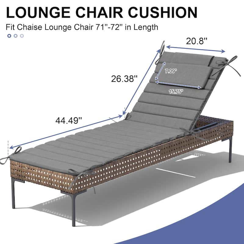 Outdoor Chaise Lounge Cushion Quilted Patio Sun Lounger Pad with Straps