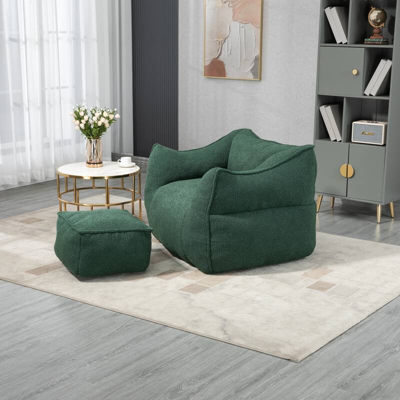 GDFStudio - COOLMORE Boucle Bean Bag Chair with Memory Foam Filling for Ultimate Comfort - Emerald