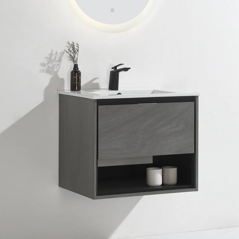 24"/30"/32"/36" Floating Bathroom Vanity Set with Ceramic Sink
