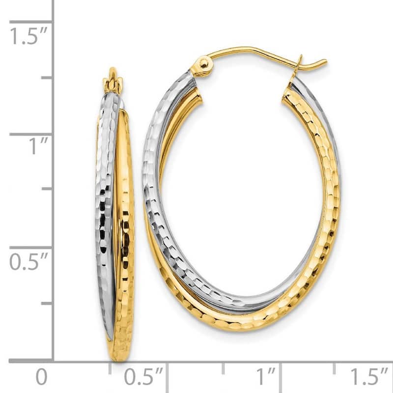 Curata 14k Two Tone Gold Sparkle Cut Polished 17x5mm Oval Hoop Earrings