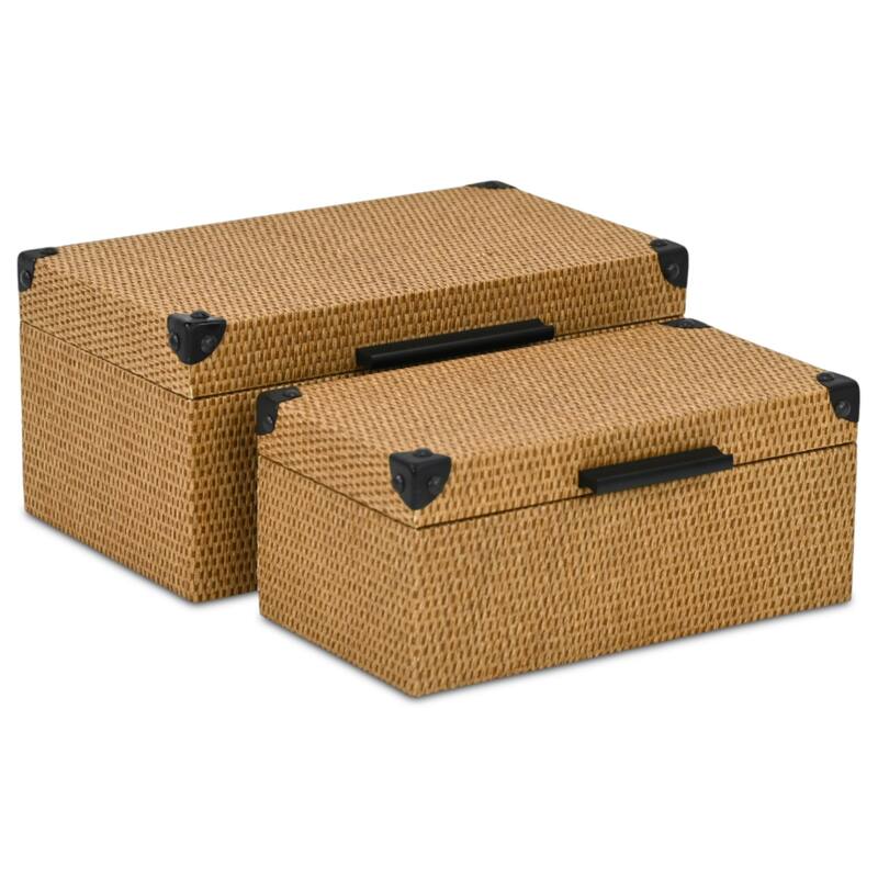 Weave Style Wicker Rectangular Nesting Boxes - 12.25" - Brown - Set of 2