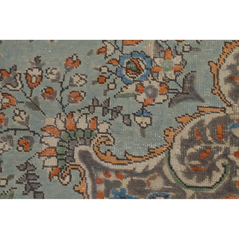Light Blue Floral Tabriz Persian Rug Hand-Knotted Wool Carpet - 7'7"x 11'1"