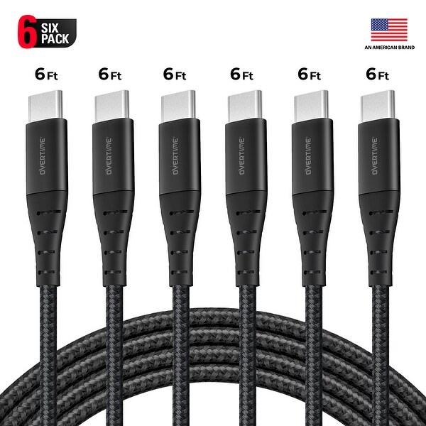 (6 Pack) Overtime USB Type C Premium Braided Cable Fast Charging USB Cable 6 Ft Black. Opens flyout.