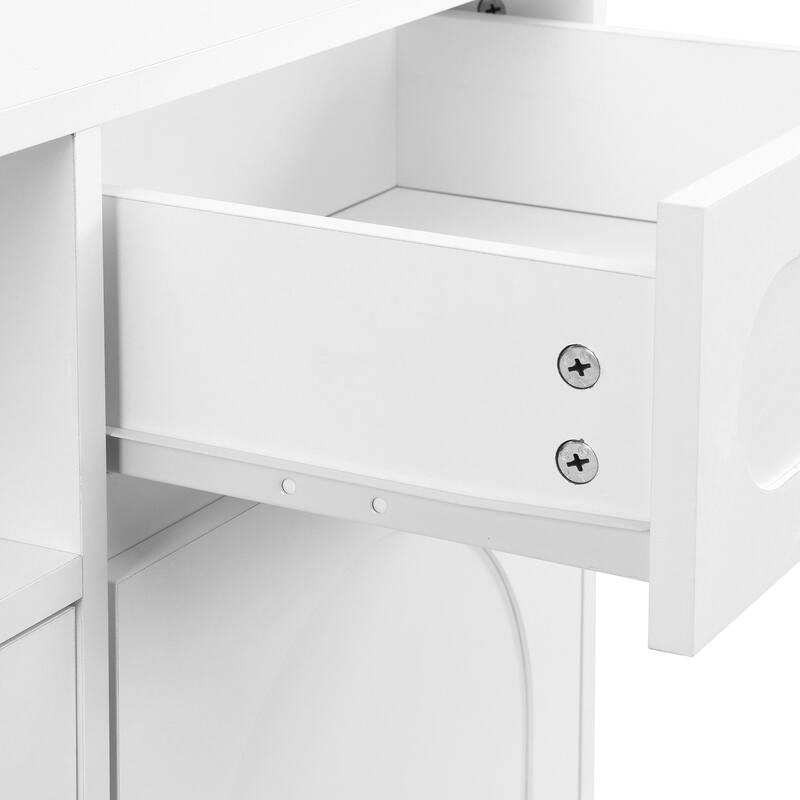 Elegant Cream Shoe Cabinet with Arched Doors, Drawer, Adjustable Shelves