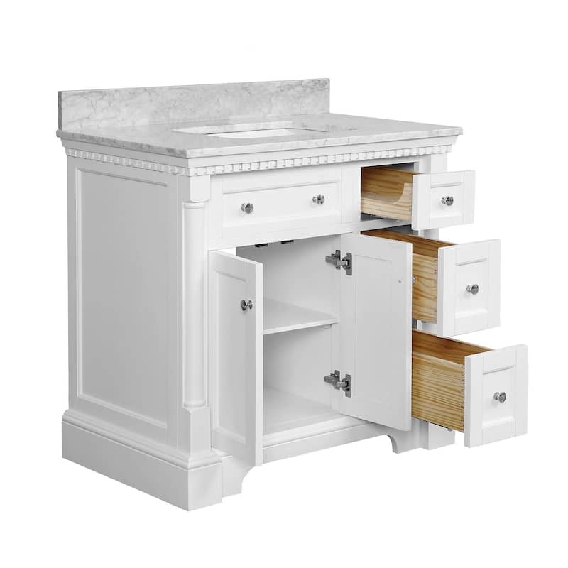KitchenBathCollection Sydney 36" Bathroom Vanity with Carrara Marble Top