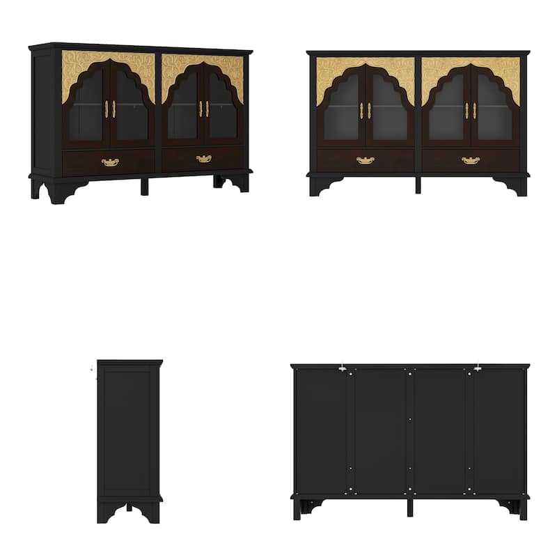 American Retro Solid Wood Carved White Buffet Cabinet Sideboard White Storage