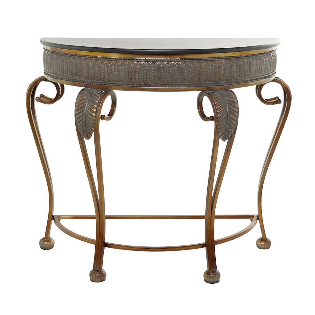 Metal Leaf Embossed Console Table with Ornate Scroll Legs - Gold - Roche River Decor - 19"Wx41"Lx33"H