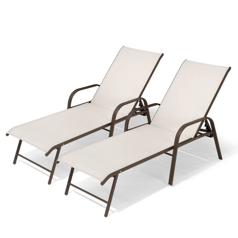 VredHom Outdoor Aluminum Adjustable Patio Chaise Lounge Chairs - NewBeige-2PC