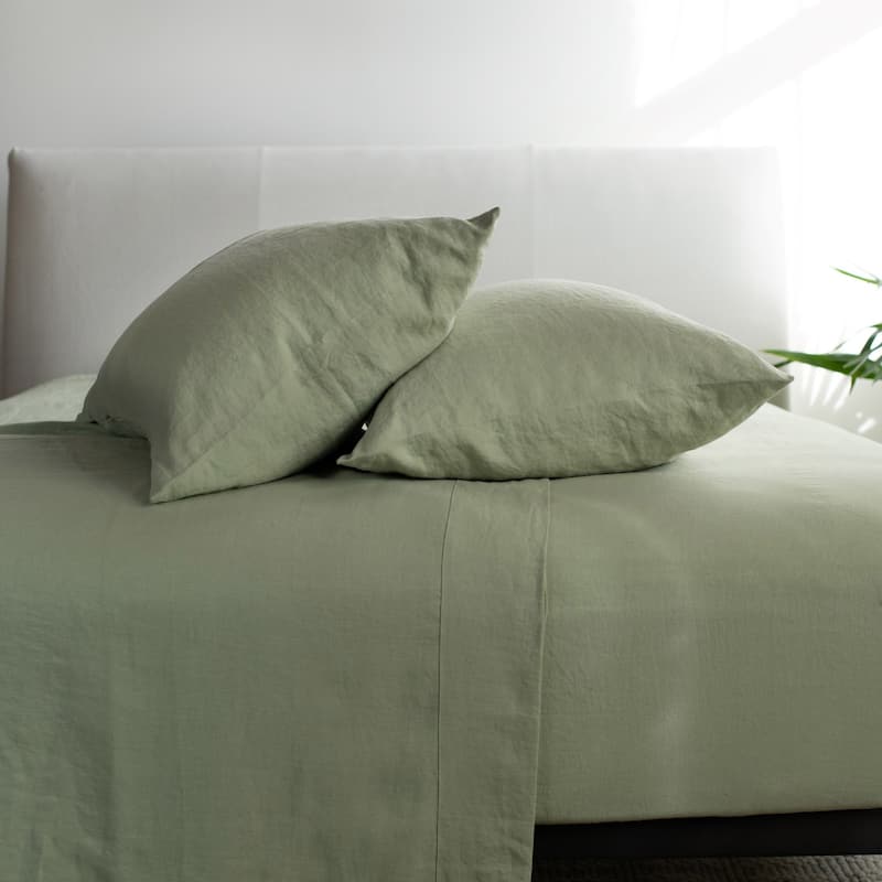 100% French Linen Sheet Set by BOKSER HOME - Twin - Matcha
