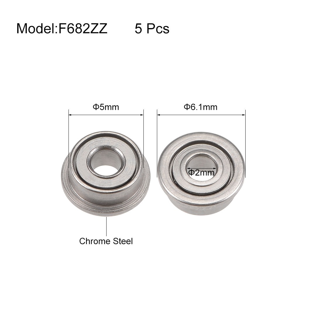 F685ZZ Flange Ball Bearing 5x11x5mm Shielded Chrome Bearings 5pcs 