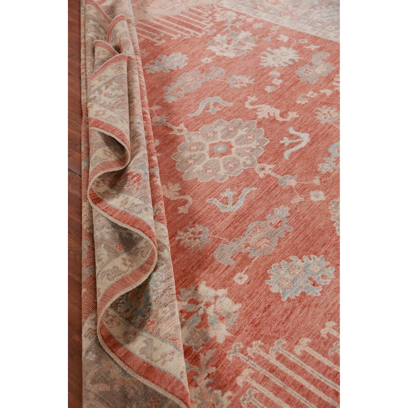 Hand Knotted Oriental 100% Wool Carpet Transitional Geometric Oranges & Rust Oushak Area Rug - 10' 2'' X 8' 4''