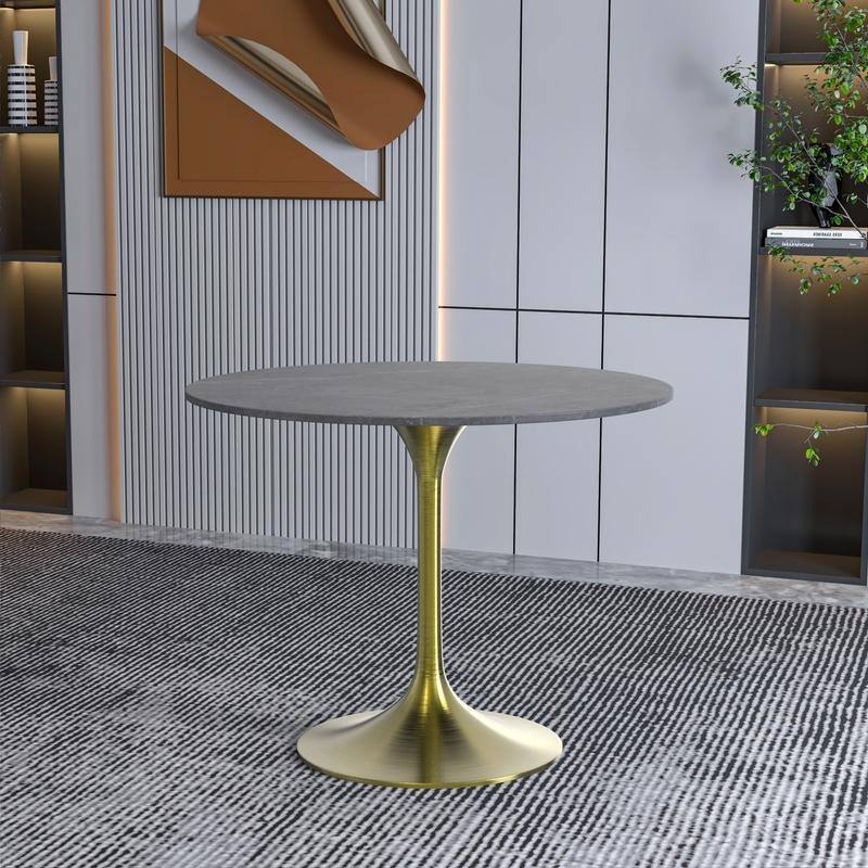 Verve 36" Modern Contemporary Sintered Stone Tabletop Round Accent Dining Table with Brushed Gold Stainless Steel Base for Home