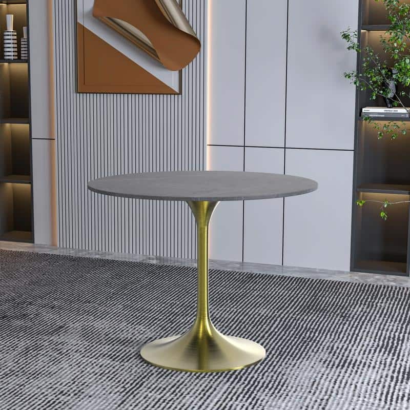 Verve 36" Modern Contemporary Sintered Stone Tabletop Round Accent Dining Table with Brushed Gold Stainless Steel Base for Home