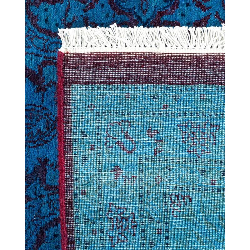 Overton Hand Knotted Wool Vintage Inspired Modern Contemporary Overdyed Blue Area Rug - 6' 3" x 12' 8"