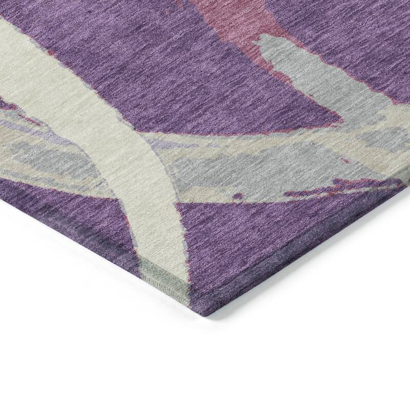 Machine Washable Indoor/ Outdoor Abstract Contemporary Chantille Rug