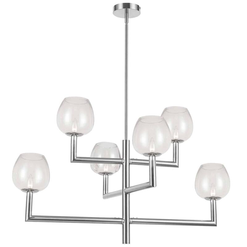6 Light Chandelier - Chrome Finish, Clear Glass Shades - Elegant Ceiling Light Fixture - 7