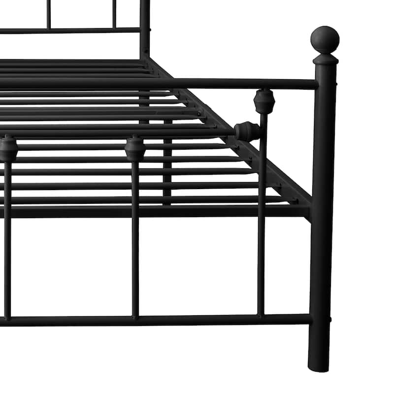 White, Black Metal Queen Size Bed Frame with Unique Flower Sturdy