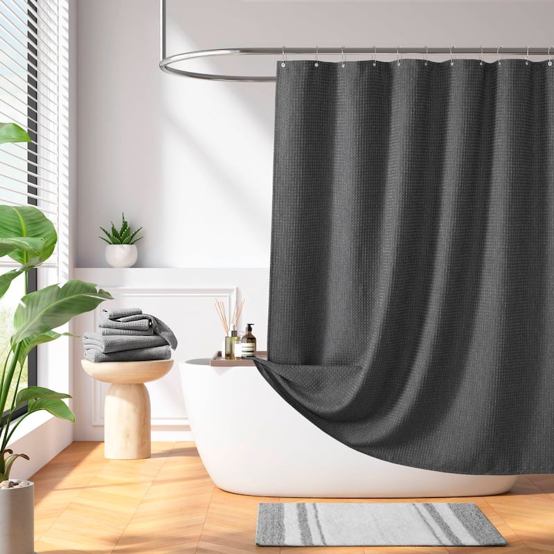 Madison Park Arbor Waffle Waffle Shower Curtain - Charcoal - 72x72"