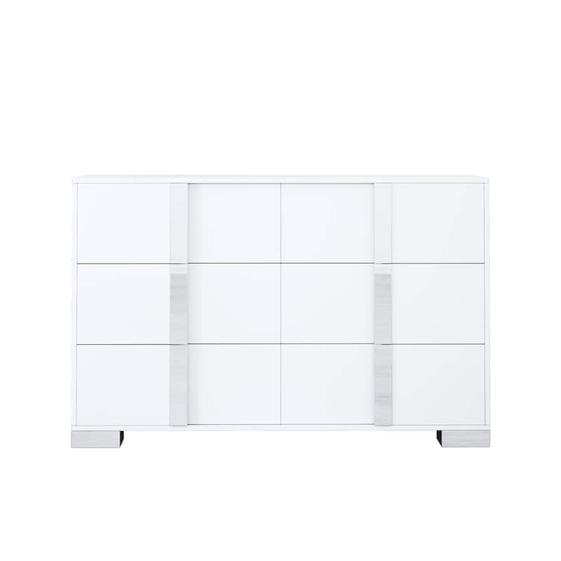 Elegant Modern Dresser with Metal Handle, 6 Drawers - White