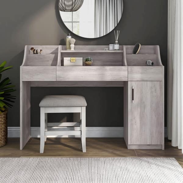 DH BASIC Transitional Coastal White and Glass Top Vanity with Grommets ...