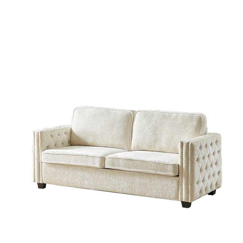 Convertible Couch with Pull-Out Sleeper Sofa Bed, Sturdy Frame, and Memory Foam Mattress