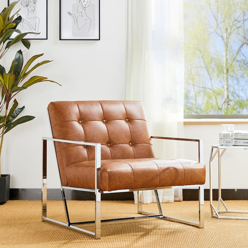 Glitzhome 29.50"W Mid-Century PU Leather Tufted Accent Chair - 29.5"W x 30.5"H x 29.25"D