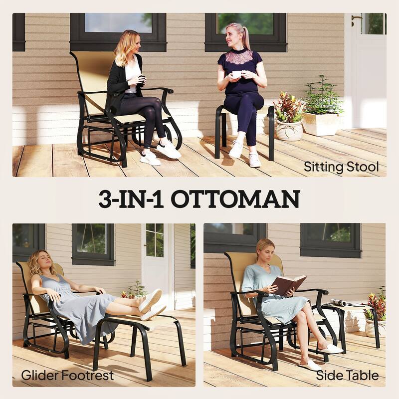 Outsunny Outdoor Glider Chair with Ottoman, 2-Piece Patio Glider Set with High Back and Wide Seat, Gliding Outdoor Lounge Se