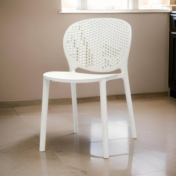 slide 2 of 6, Gyna 14 Inch Kids Side Chairs, Set of 4, Round Dotted Backrest, Armless, White