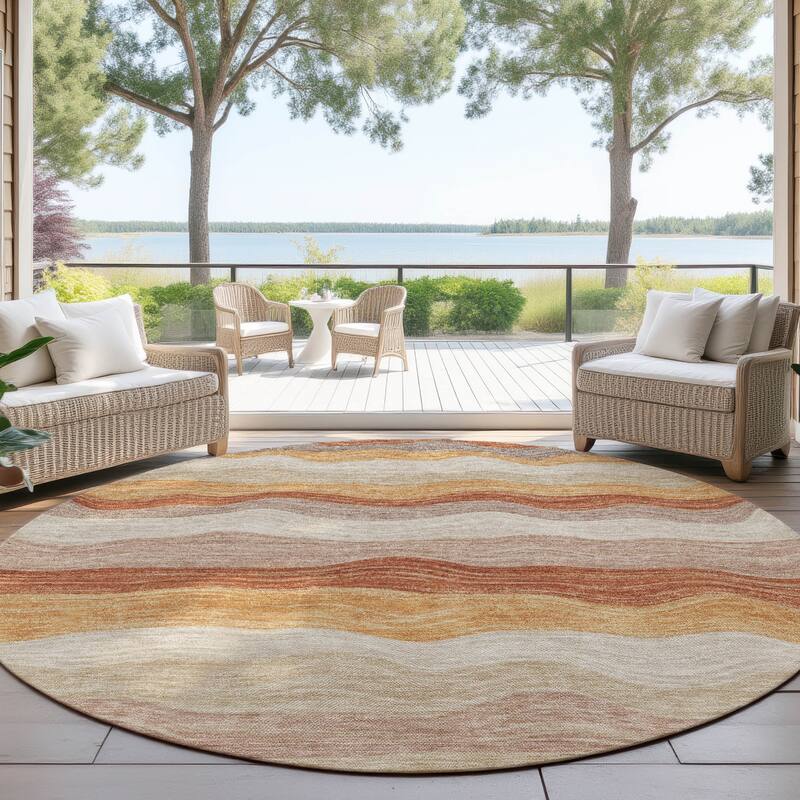 Machine Washable Indoor/ Outdoor Ombre Stripes Chantille Rug - Copper - 8' x 8'