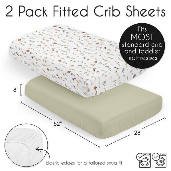 Sweet Jojo Designs Boho Floral Garden Flower Girl 2 Pack Fitted Crib Sheets Watercolor Bohemian Floral Farmhouse Vintage Chic