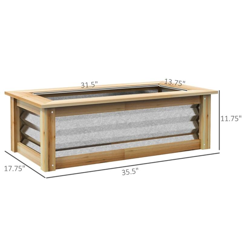 Outdoor Raised Garden Bed Planter with Drainage and Wood Support - 35.5" L x 17.75" W x 11.75" H