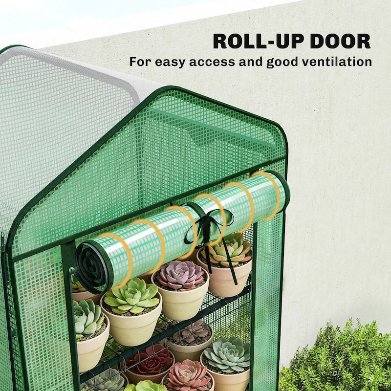 Outsunny 5 Tier Mini Greenhouse with Screen Roof, 27.6" x 19.7" x 75.6", Portable Small Greenhouse with High Strength PE Cover