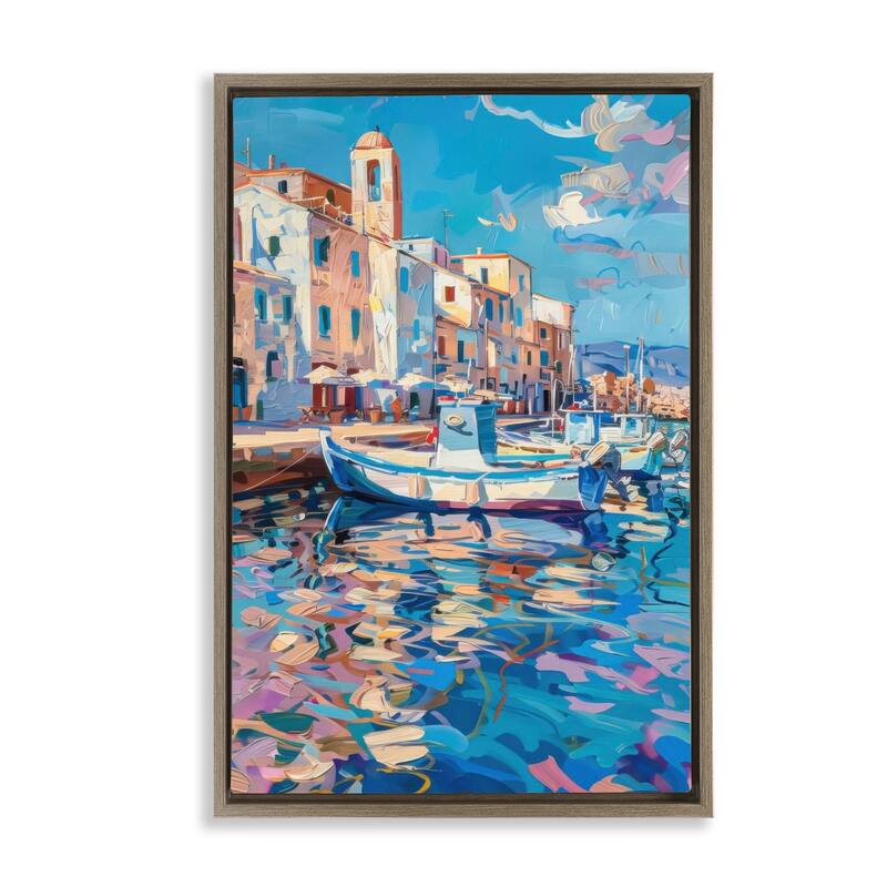 Stupell Coastal City Harbor Framed Floater Canvas Wall Art Design By LSR Design Studio - 17 x 25 - Brown