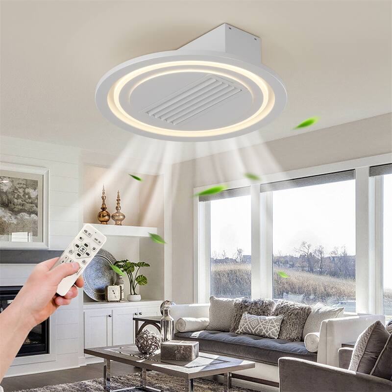 20" White 6-speed Bladeless Ceiling Fan with Lights and Remote
