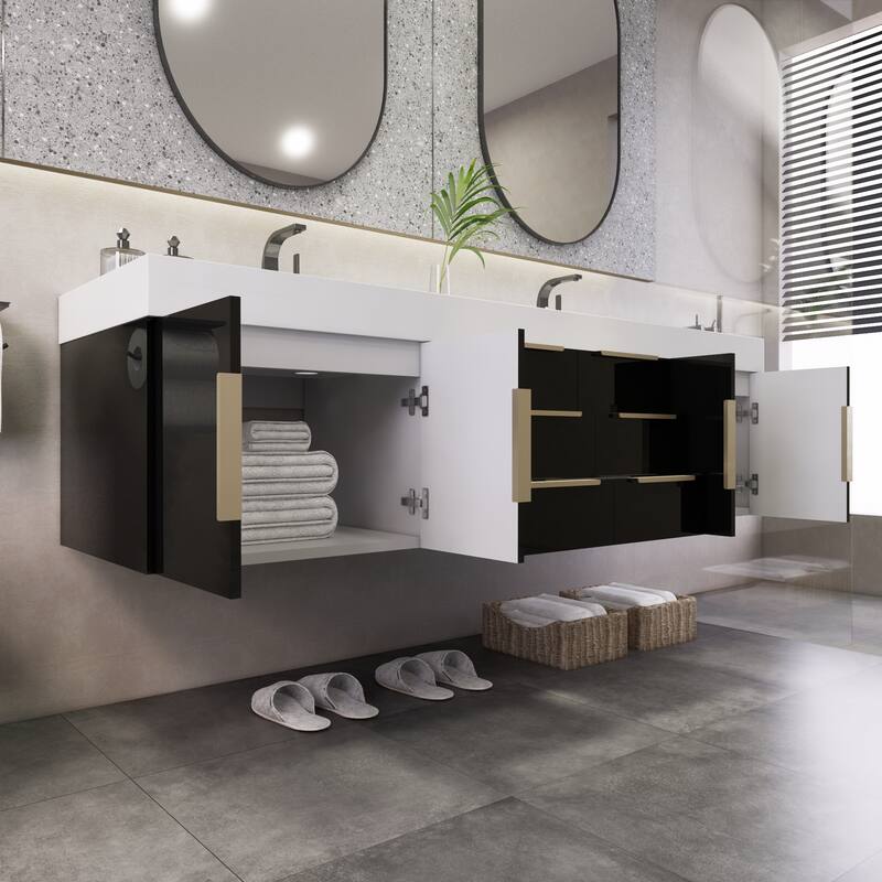 Noble 72" Floating Vanity with Reinforced Acrylic Double Sink