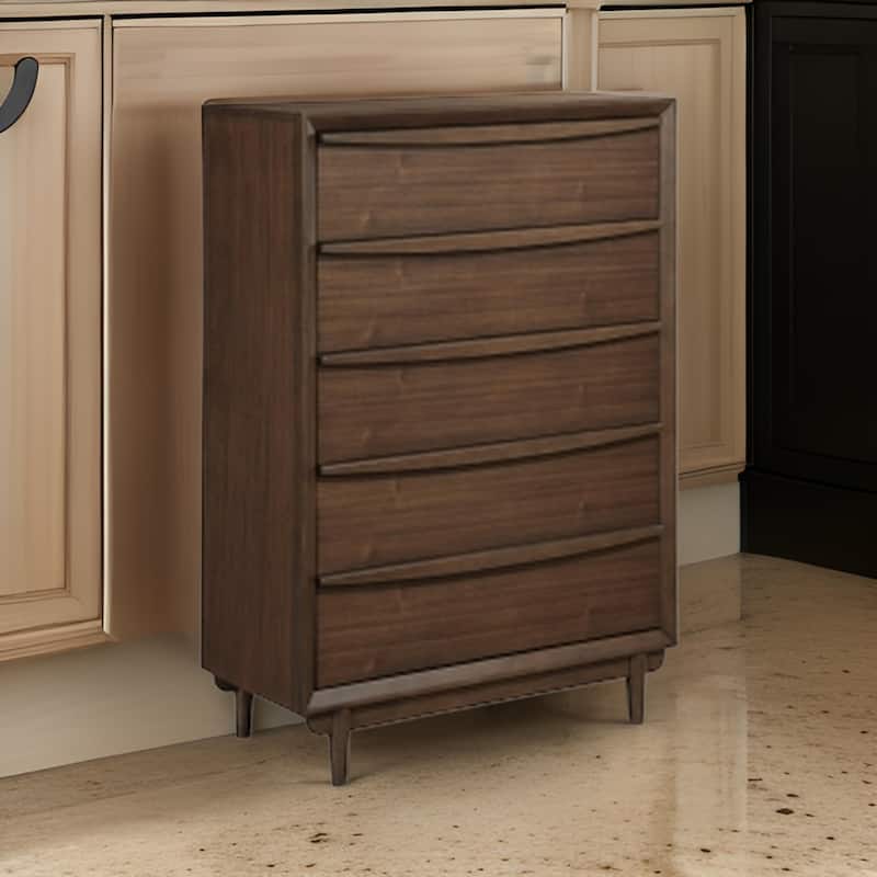Soly 52 Inch Tall Dresser Chest, 5 Drawers, Lip Pull Handles, Walnut Brown