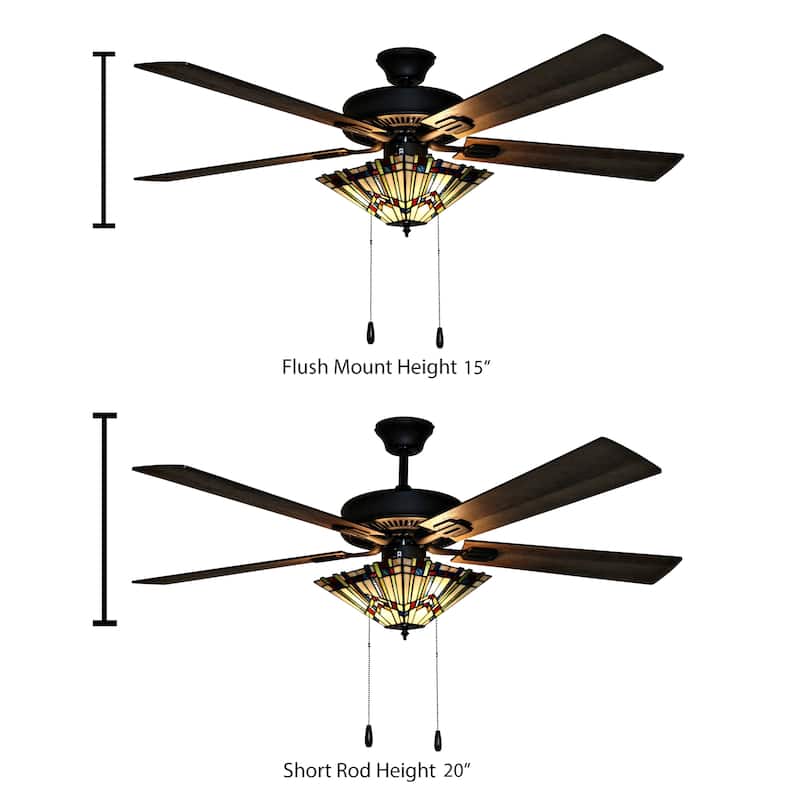 Copper Grove Orson Bronze Metal/Stained Glass 5-blade 52-inch Craftsman Ceiling Fan - 52"L x 52"W x 20"H - 52"L x 52"W x 20"H