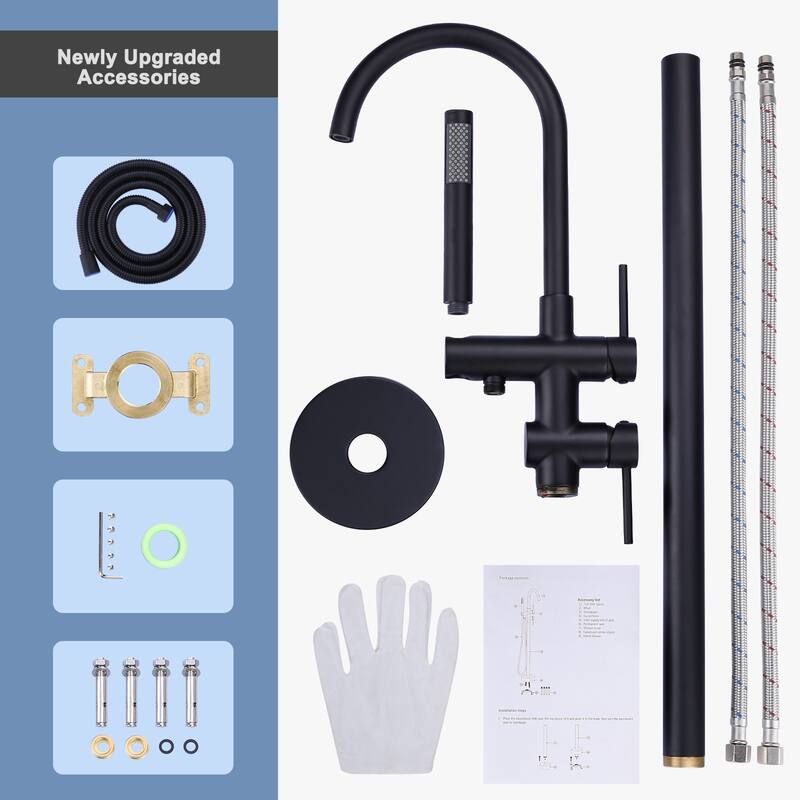 WOWOW Double Handle Freestanding Tub Faucet with Handheld Shower