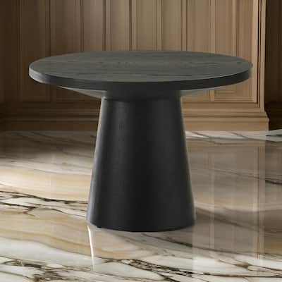 Yuvi 22 Inch Side End Table, Round Top, Pedestal Base, Ebony Black Finish