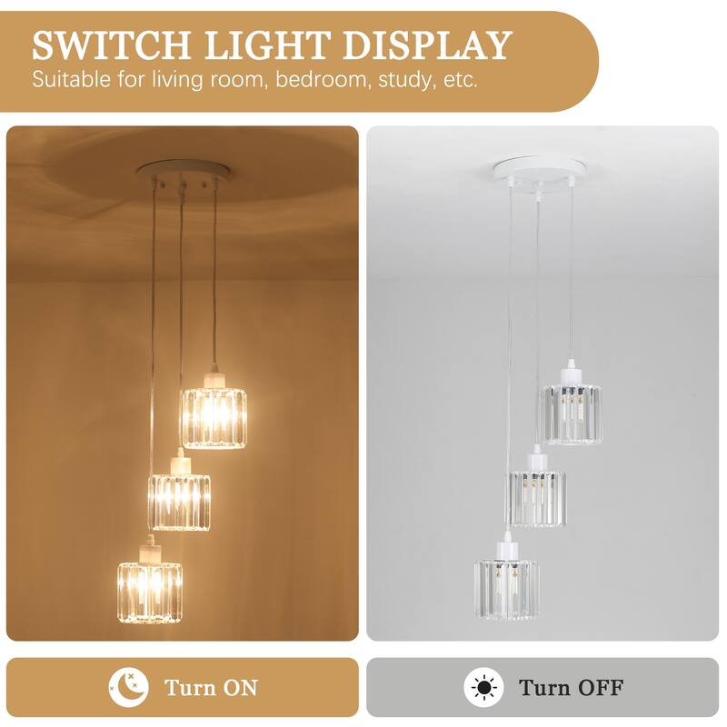 3-Light Modern Metal Hanging Pendant Light Ceiling Light Chandelier with Crystal Cover for Kitchen Island