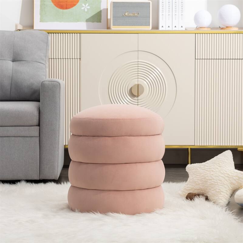 Soft Velvet Round Ottoman Footrest Stool - Pink