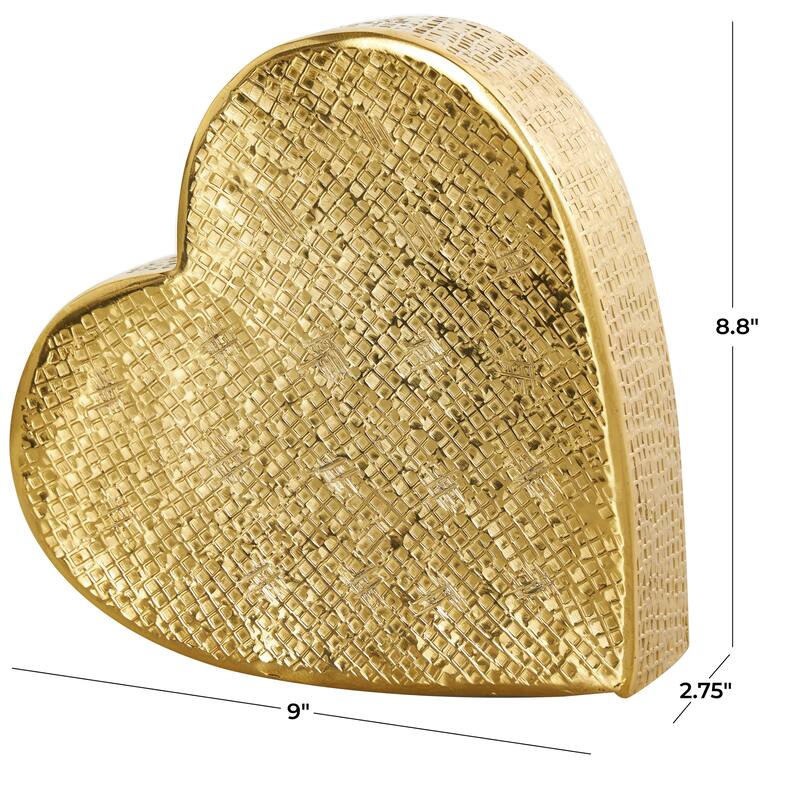 Gold or Silver Aluminum Metal Slanted Heart Sculpture with Cube Textured Exterior
