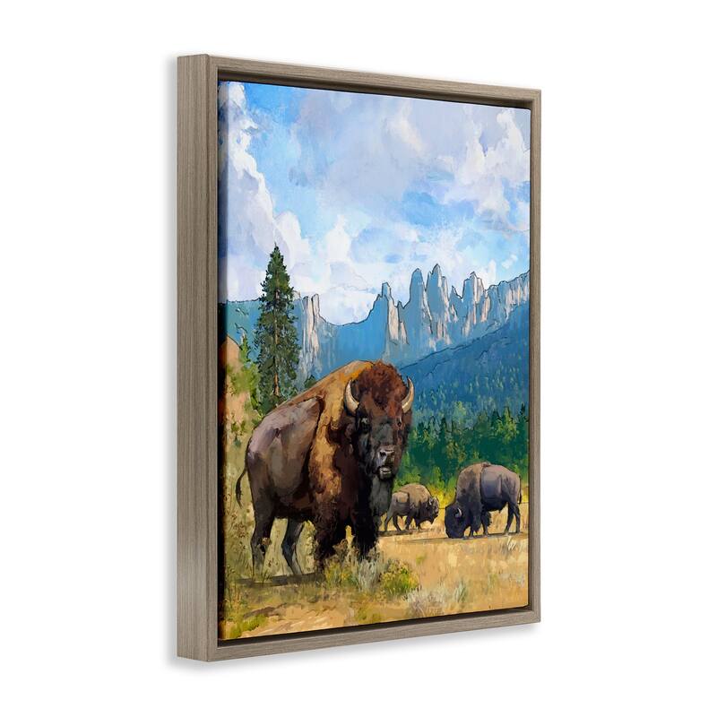 Stupell Grazing Bison Desert Abstraction Framed Floater Canvas Wall Art Design By David Owens